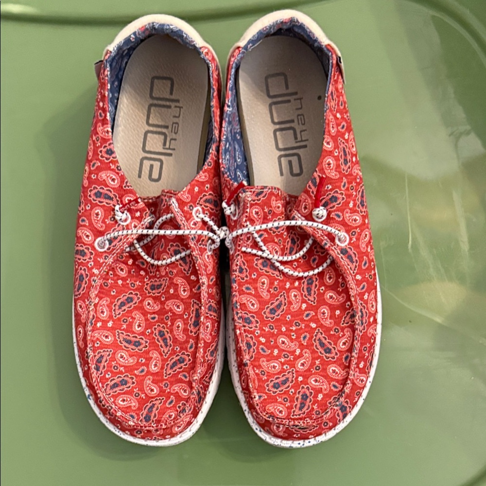 Hey Dude Red Paisley Moccasins
